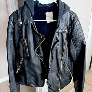 Free People vegan leather jacket with hood